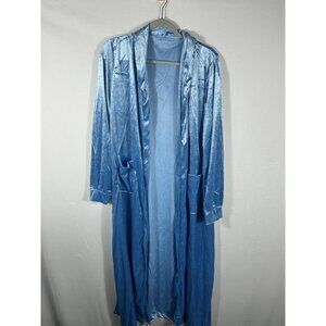 Vintage Light Blue Velvet Long Robe With Pockets & Collar